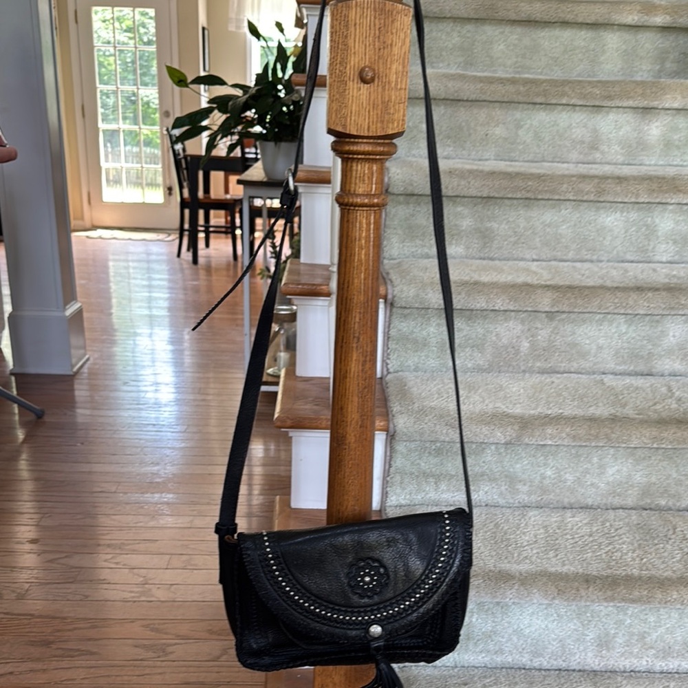 Patricia Nash Black Crossbody Bag with Saddle Design
